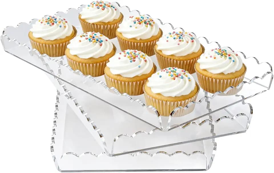 3 Pack Acrylic Serving Trays for Party, 12.9 x 7.1 Inch Scalloped Clear Serving Platter for Food Coffee Tea Snack, Catering Dessert Tray for Cupcake Fruit Party Table Decor (Tray-Clear)