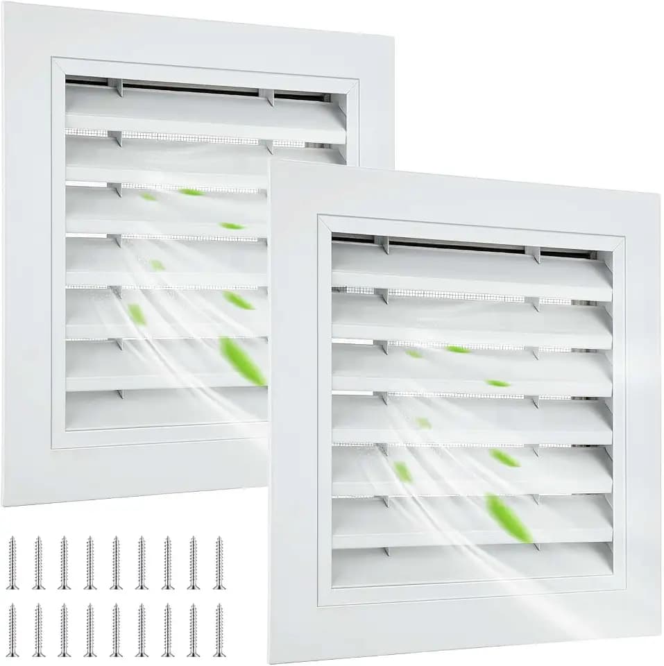 Gisafai 2 Pcs 12" x 12" Gable Vent Aluminum Alloy Wall Vents Shed Attic Window with Screen Return Air Grill with Screws, for Ventilation Exterior Doors Wall House (White)