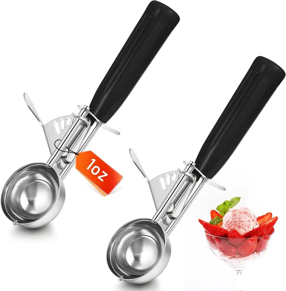 Reallnaive 2 Pcs Ice Cream Scooper with Trigger, 1 oz, Black