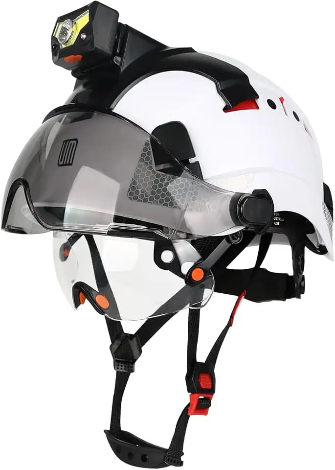 UM ULTRAMAXX Safety Helmet Hard Hat with Detachable Headlamp Light and Visor Construction Hardhats for Men ANSI/ISEA Z89.1 Certified
