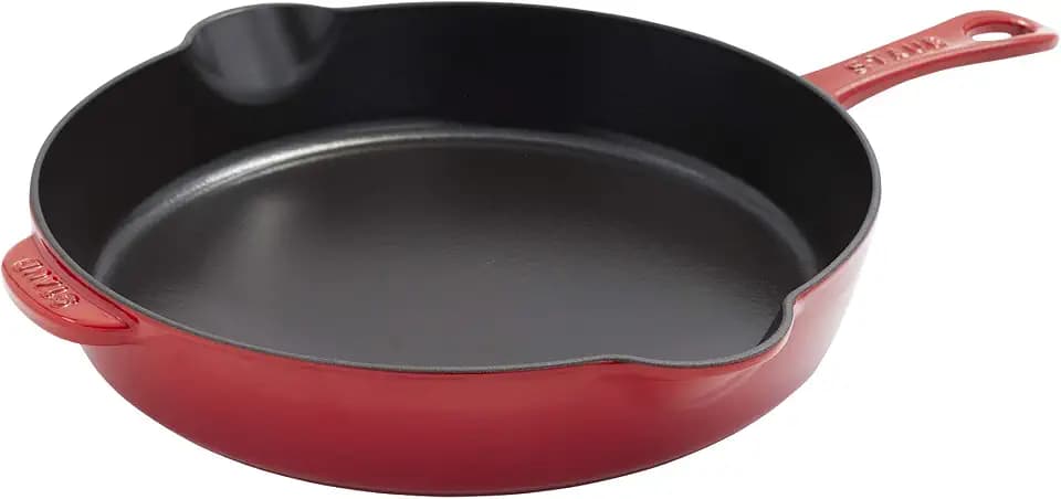 Staub 11-Inch Cast Iron Skillet, Oven Safe to 500°F, Enamel Coating, Red