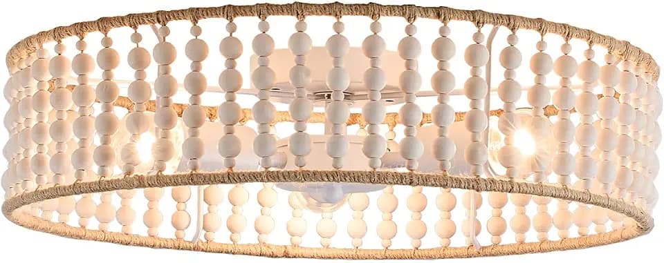 3 Lights Wood Bead Semi Flush Mount Ceiling Pendant Light Fixture 18"
