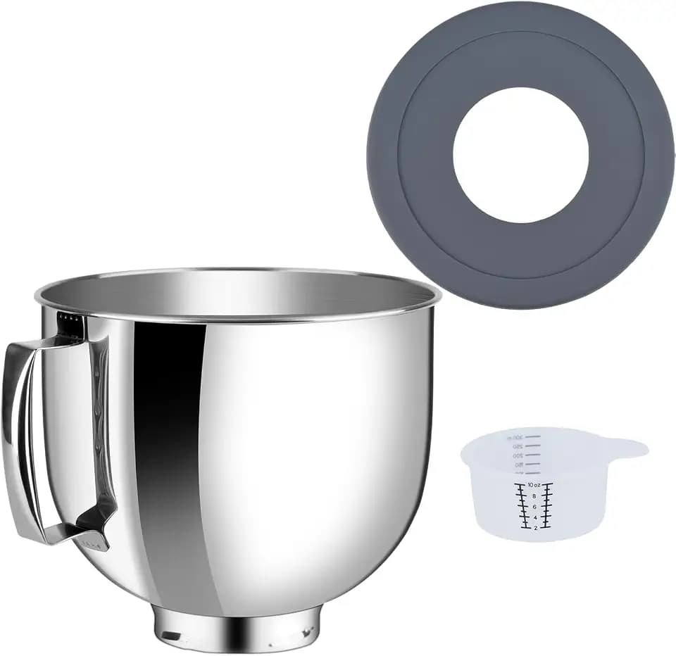 Stainless Steel Bowl Compatible with Kitchenaid Mixer 4.5/5QT,With Grey Lid,5 Quart Stainless Bowl for Kitchen Aid Mixing,With Green Lid