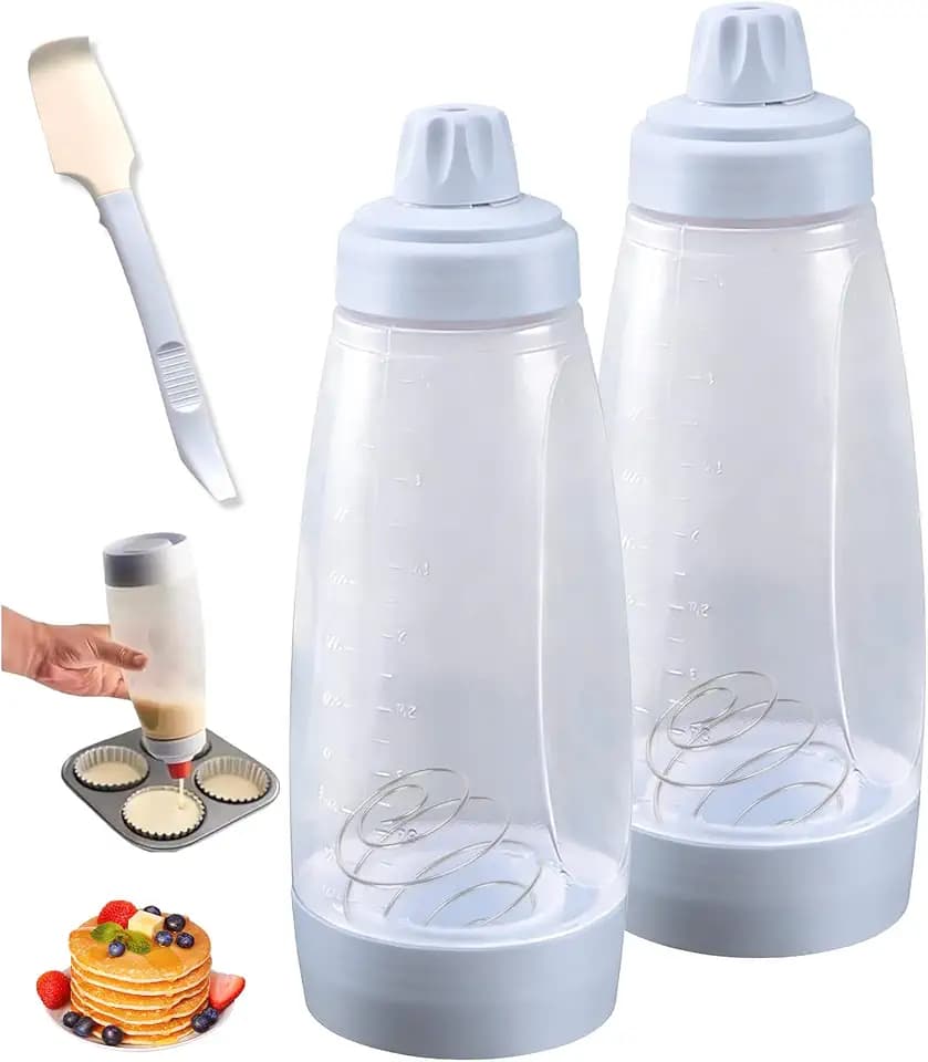 2 Pack Pancake Batter Dispenser Bottle,1000ml Large Squeeze Bottles,No-Mess Batter Mix Dispenser for Pancakes, Waffles, Crepes, Cupcakes and Griddle Baking - Kitchen Baking Tool