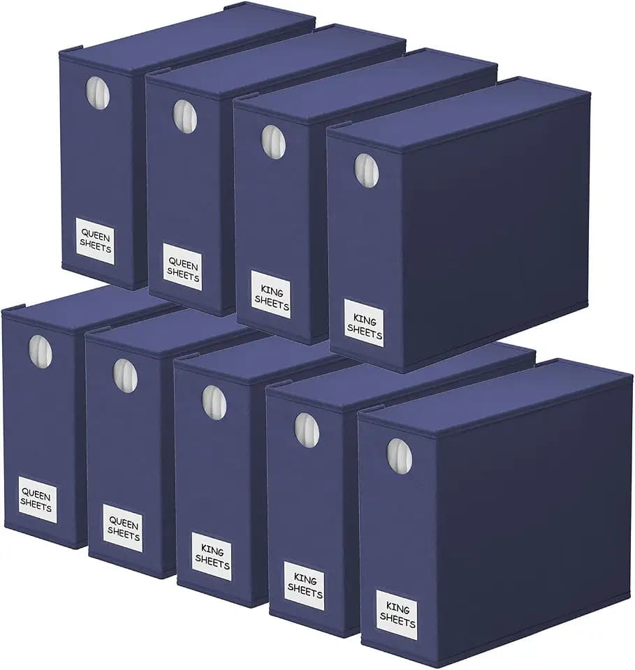 SpaceAid 9 Pack Bed Sheet Organizers and Storage, Foldable Sheet Organizer with Window for Linen Closet, Set Folder Keeper for Queen & King Size Bedding Storage (Navy Blue)