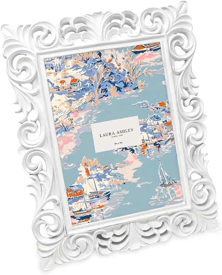 Laura Ashley 5x7 White Vintage Inspired Resin Scroll Design Picture Frame