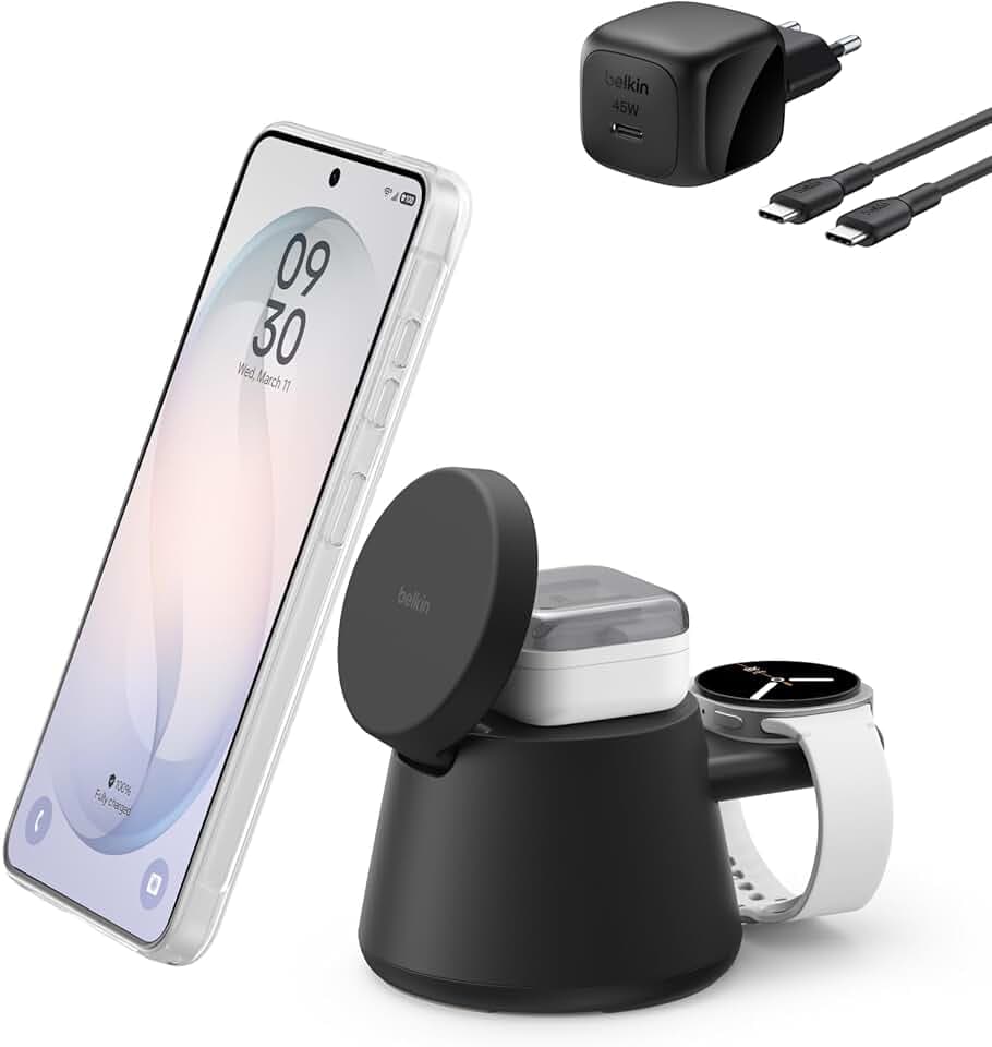 Belkin UltraCharge 3-in-1 Induktive Ladestation mit Qi2, 25W – Schwarz