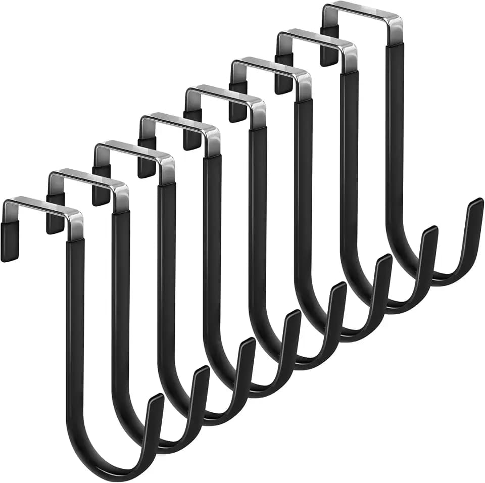 FYY Over the Door Hooks, Single-Hanger 8 Pack, Fits Doors 1 3/8" Black