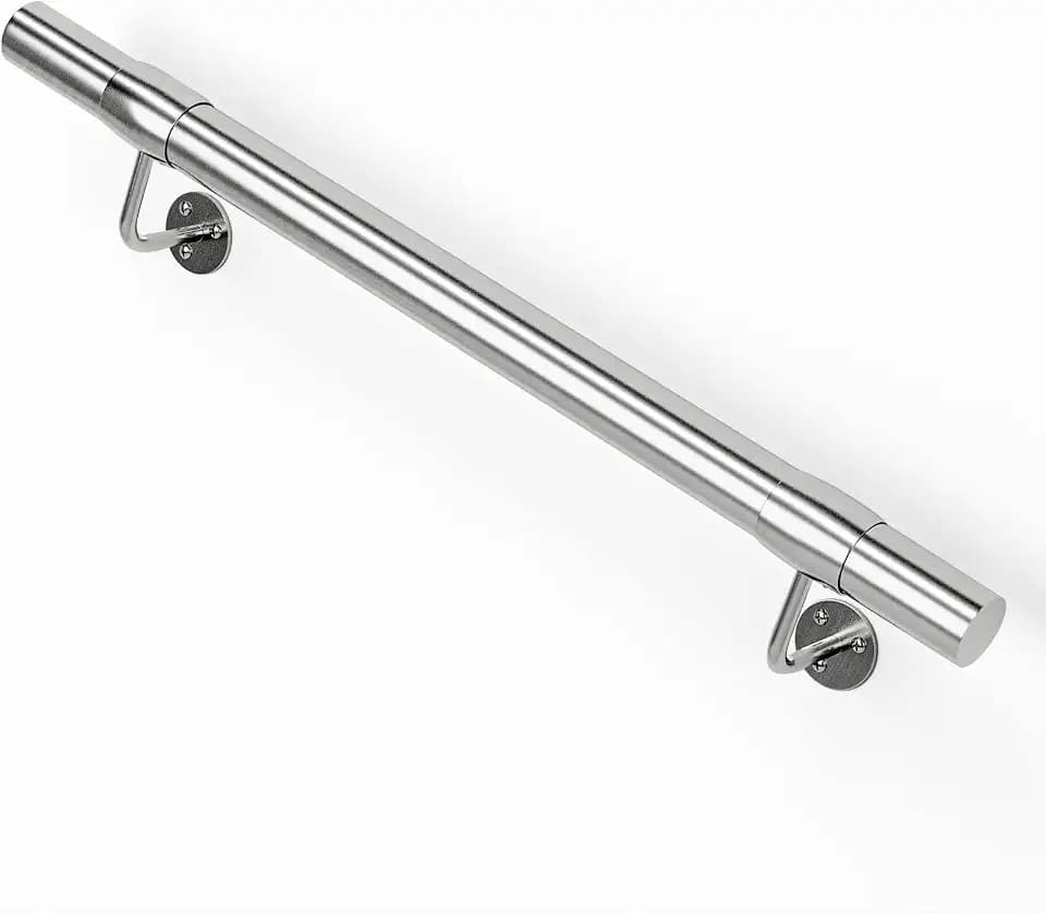 3 Ft Industrial Metal Stairs Handrail Kit, Sturdy Wall Mount 304 Stainless Steel Hand Rail, Indoor Outdoor Stair Railing Wood Concrete Brick Wall,1.65 in Round Pipe Grab Bar, Silver