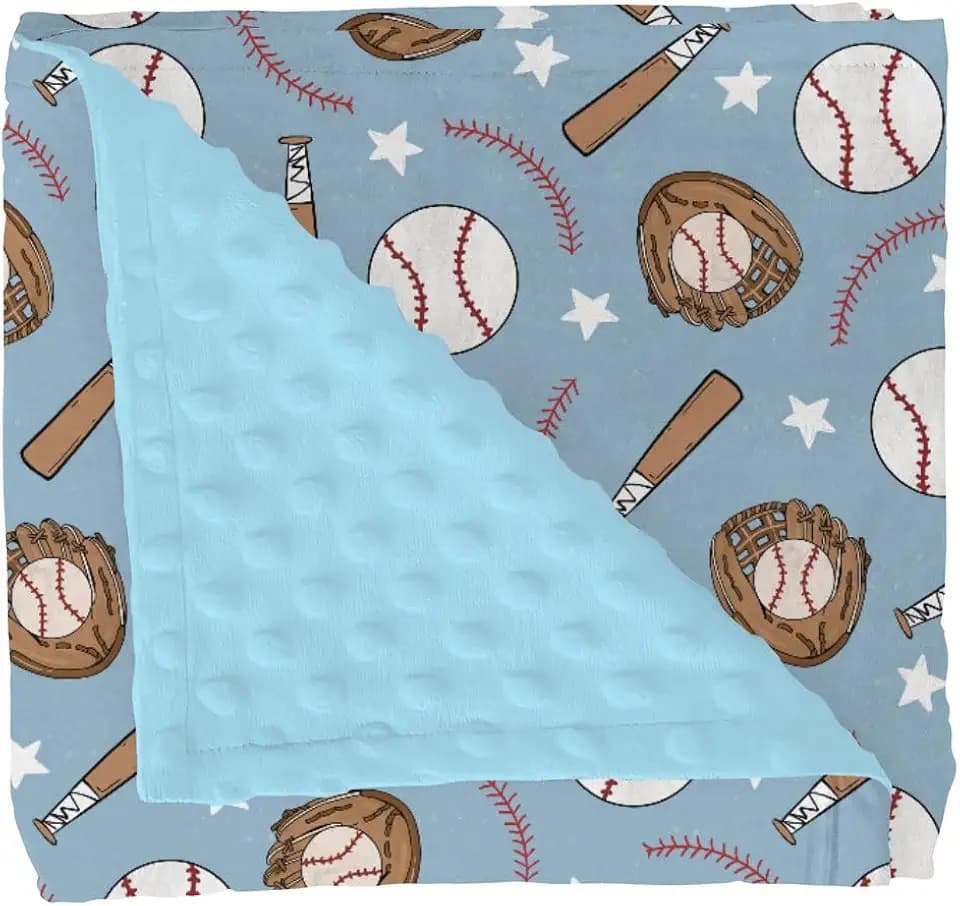 Blue Baseball Baby Blankets for Boy Spring Baseball Sport Soft Mink Dotted Backing Double Layer Swaddle Receiving Blanket American Sports Stars Bed Throws for Newborn Infant Toddler Nursery 30x40