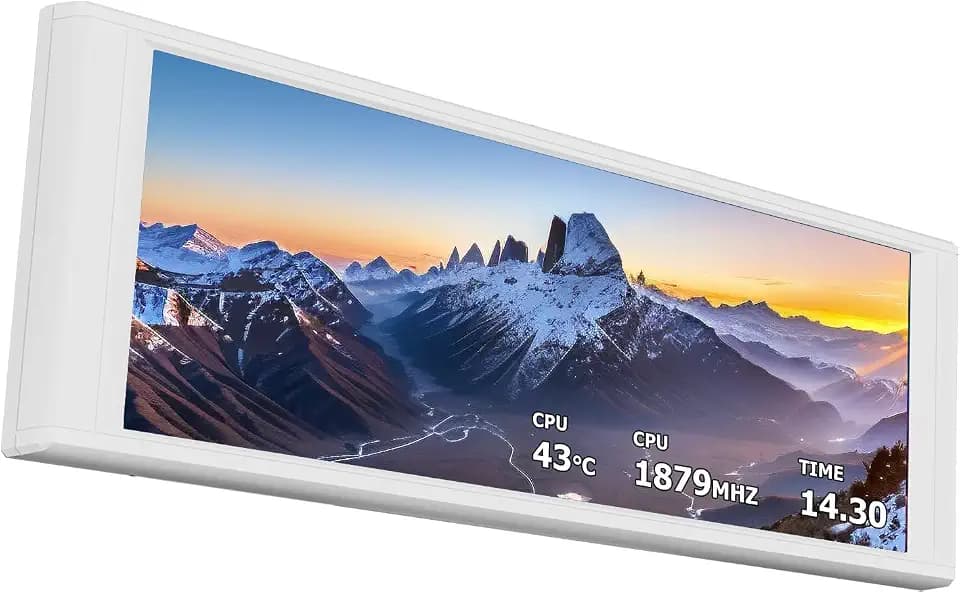 Thermalright Trofeo Vision LCD White Edition Case Sub-Display Features a 6.86-inch Full-Color LCD Screen (1280x480 Resolution) with Magnetic Panel Design. Supports DIY Dynamic/Static Images (White).