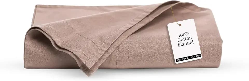 Tribeca Living Queen Cotton Flannel Flat Sheet Only 170-GSM - Oversized 112 x 106 Inch Dimensions for Generous Bed Coverage - Soft Breathable Bedding in Cashmere