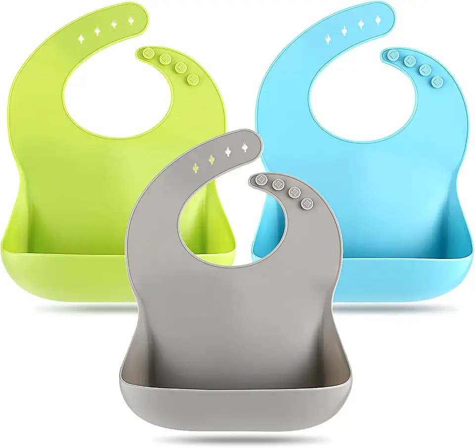 Eascrozn Silicone Bibs for Babies Toddler Set of 3, BPA Free