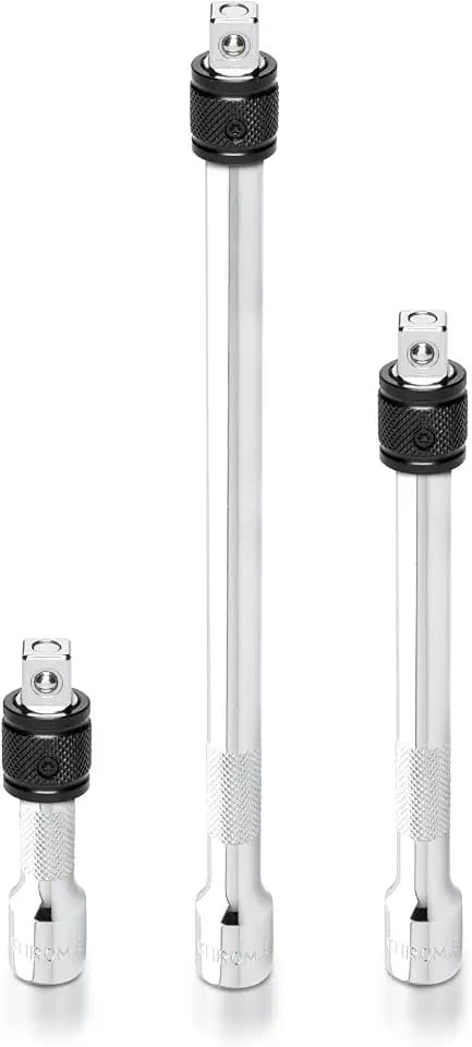 NEIKO 00295A 3/8" Drive Locking Extension Bar Set, 3 Piece, 3", 6", 10", Remove Sockets and Sparkplugs, Cr-V, Silver