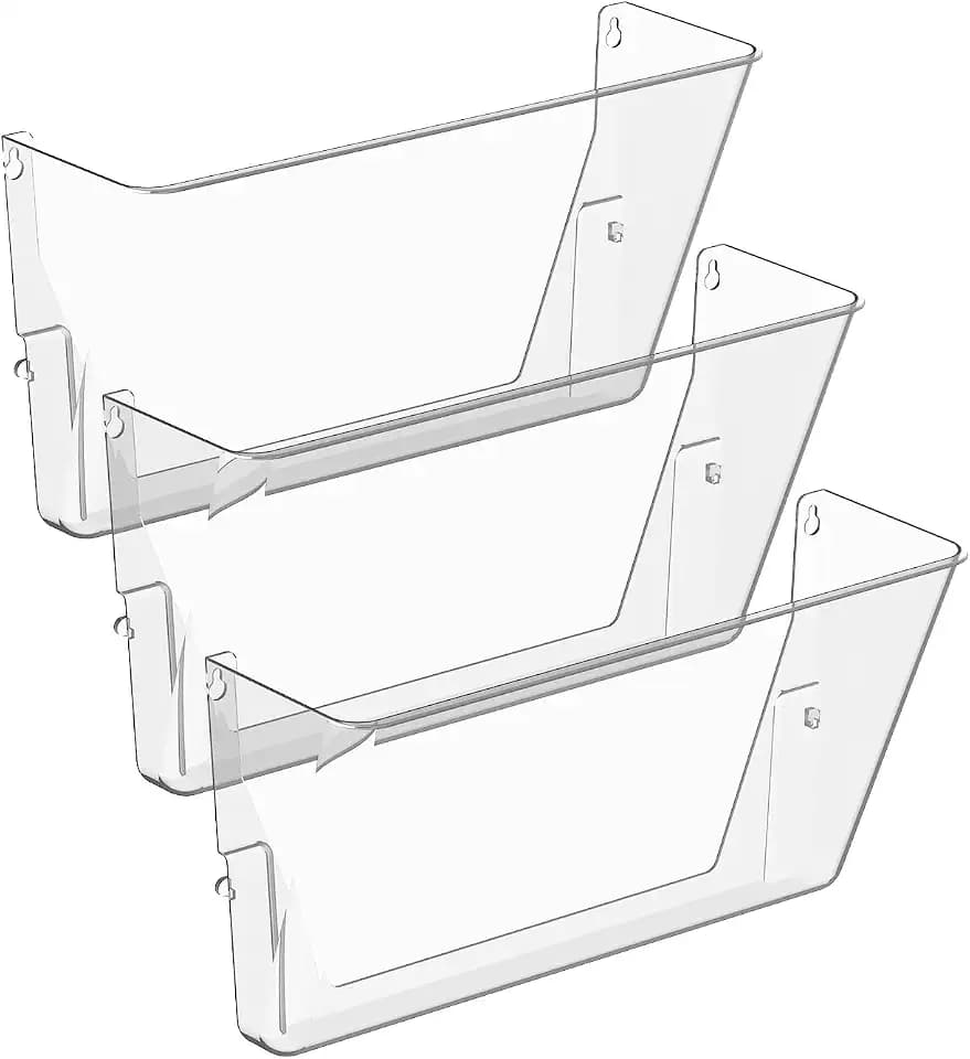 Gawerk Clear Acrylic Single Pocket, Plastic Hanging Wall Mount File Holder for Office Home (Clear, 3 Pack)