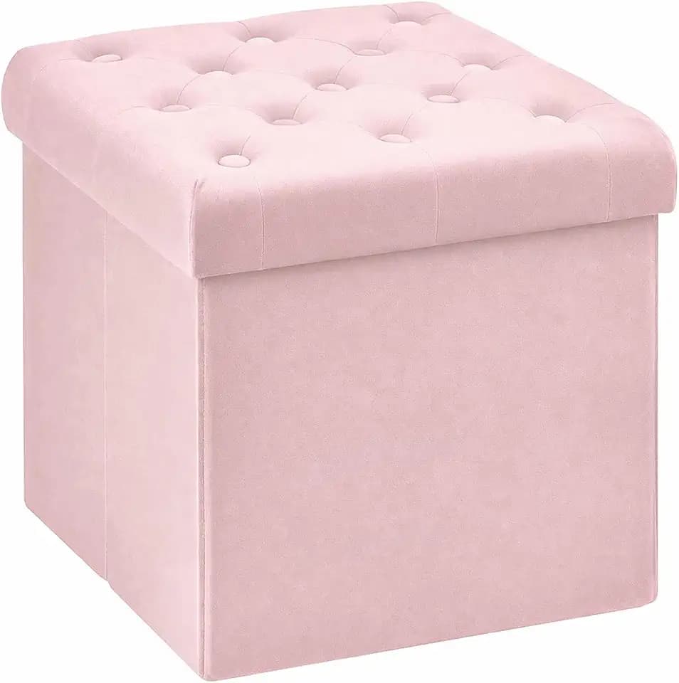 B FSOBEIIALEO Storage Ottoman Cube, Velvet Tufted Folding Ottomans, Pink