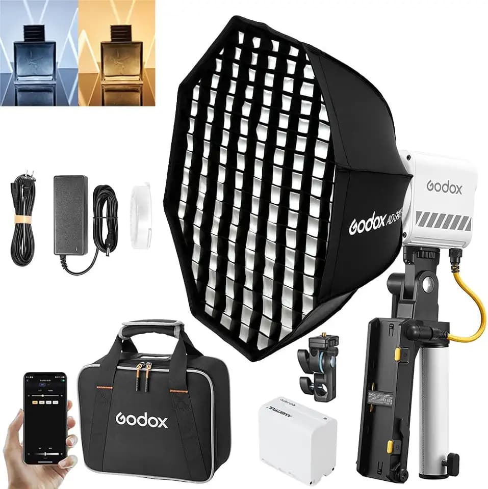 Godox ML60IIBi ML60II-Bi 70W Bi-Color Handheld LED Video Licht Kit, 2800K-6500K, CRI 96+ TLCI 97+, 7 FX Effekte, APP Steuerung, Slient Mode, mit AK-B01 Battery Base, AD-S60S Softbox, NP970 Batterie