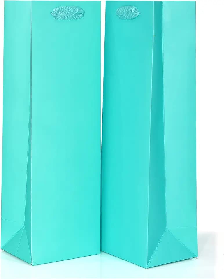 KEYYOOMY Wine Gift Bag Teal Blue Wine Bags for Bottles Gifts Bags with Handles Wedding Birthday Christmas Housewarming Supplies (4.3x3.5x13.8 IN, 10 CT, Teal Blue)