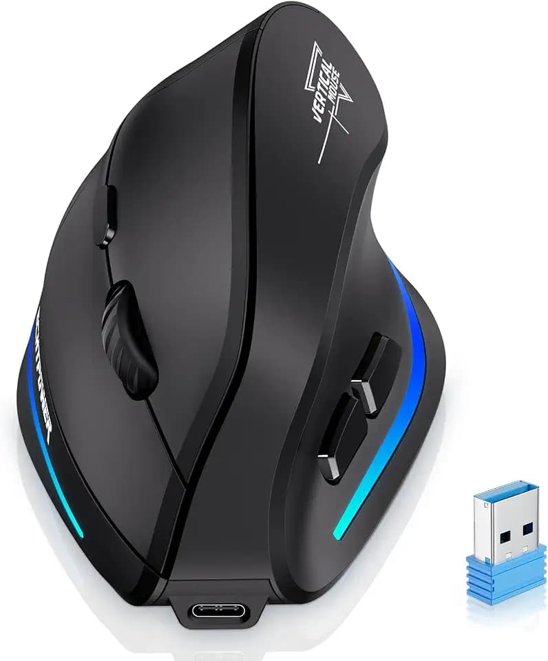 ECHTPower 2026 Update Ergonomische Maus, kabellos, 2,4 GHz, vertikale Maus, wiederaufladbar, kabellos, Rechtshänder, leise, 4800 DPI verstellbar, Schnittstelle Typ C für PC, Laptop, Computer, Mac