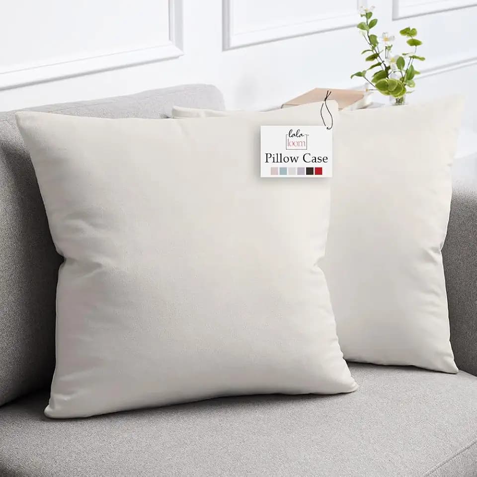 lalaLOOM Velvet Throw Pillow Covers, Set of 2, 24x24 Cream