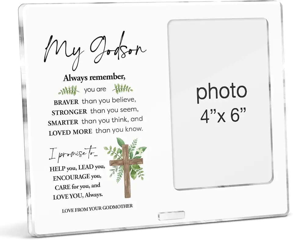 Godson Gifts for Babies Boys Baptism First Communion, Godson Picture Frame Gifts From Godmother, Boy Baby Christening Baptism Gift Acrylic Photo Frames 4 x 6 Inches Photo
