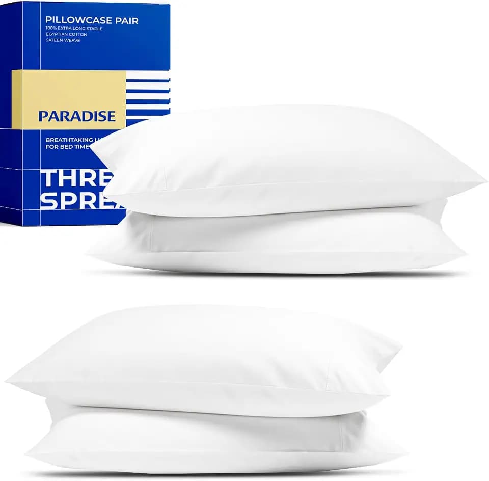 Thread Spread 100% Egyptian Cotton King Size Pillow Cases Set of 4 - Luxury 1000 Series Paradise Collection Pillow Cases King Size (Pack of 2, White), Soft Cooling Hotel Egyptian Cotton Pillowcases