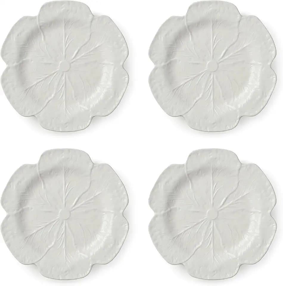 White Cabbage 3-D 11"DINNER PLATES, SETOF 4 – Sculpted Ivory Stoneware Leaf Plates – Heirloom Garden-Inspired Tableware for Everyday & Seasonal Dining and Entertaining