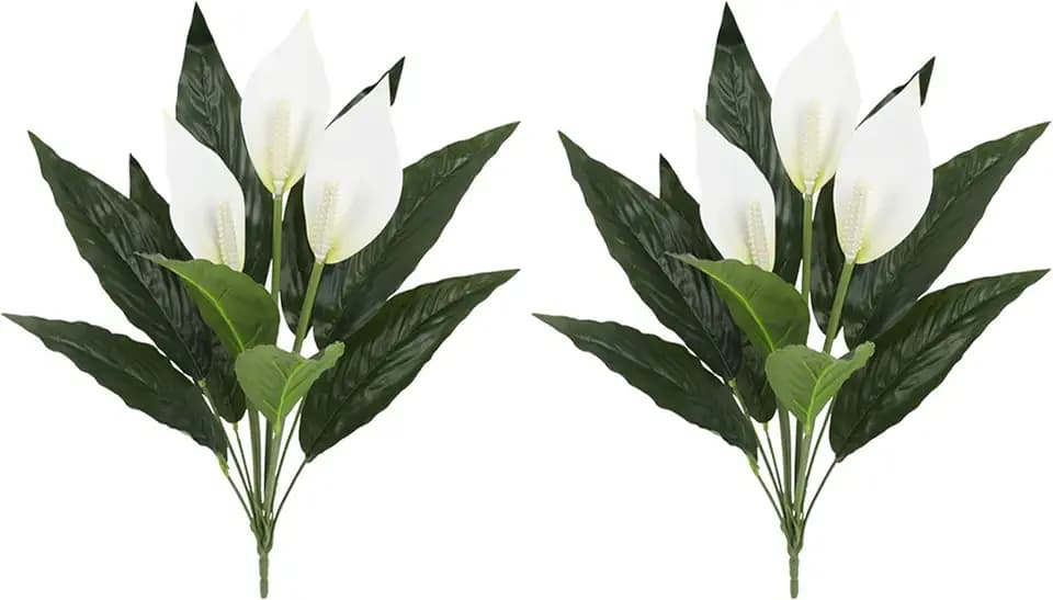 Spathiphyllum Artificial Plants with White Flowers, 2-Pack Green Plants