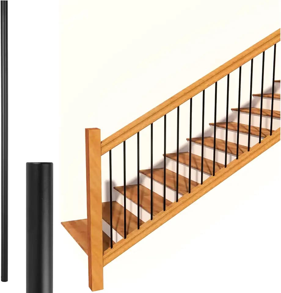 Iron Stair Balusters 5/8" Round x 44" Long, Hollow Wrought Round Spindles for Indoor Staircase, Powder Coated –(Satin Black) 50 Pack