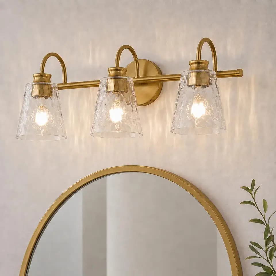 3-Light Bathroom Vanity Light, Vintage Wall Sconce with Crystal Petal Clear Glass Shades, Capable of Over Mirror Lighting - E26 Base (Bulbs Not Included)