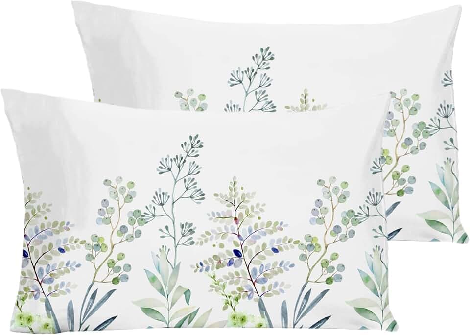 YIYEA Standard Pillow Cases Set of 2, Floral Brushed Microfiber, 20 x 26