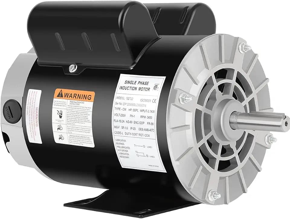 5 HP SPL Air Compressor Motor 3450RPM 230V Single Phase 56 Frame CCW ODP
