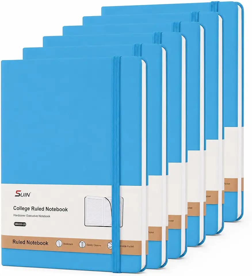 SUIN A5 Hardcover Lined Notebooks, Light Blue, 6 Pack, 200 Pages Each