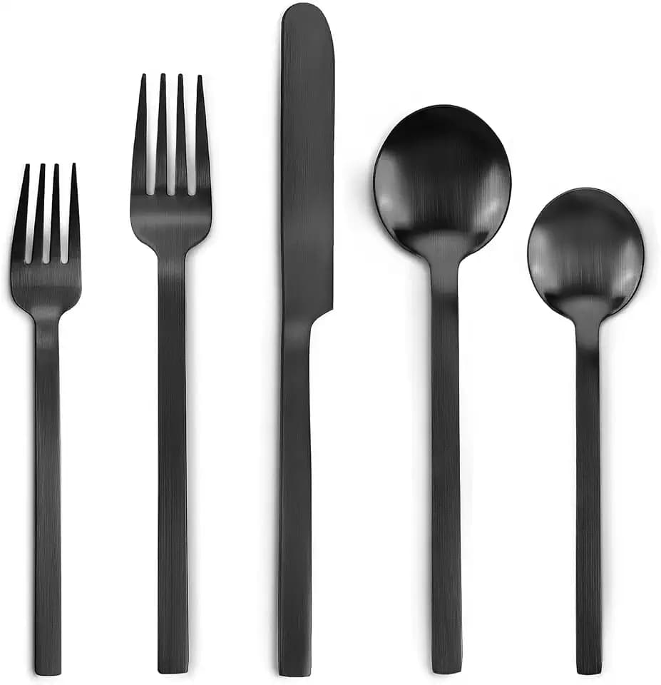 Black Silverware Set, LAZAHOME 20-Piece Flatware Cutlery Set Service for 4, Stainless Steel Kitchen Utensil Set, Spoons And Forks Set, Matte Finished, Dishwasher Safe