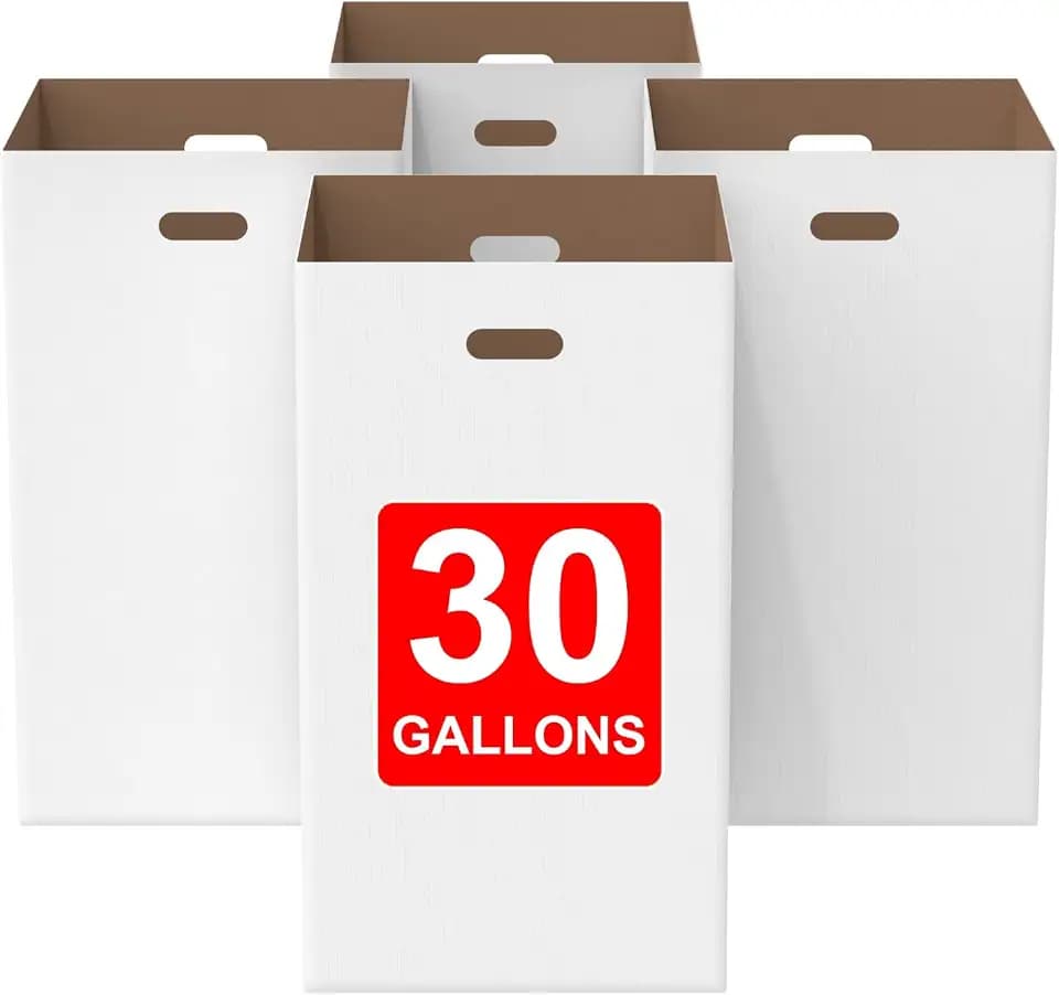 30-Gallon Extra Large Disposable Trash Cans, 4 Pack – Heavy-Duty Corrugated Cardboard Pop Up Garbage Bins with Waterproof Coating, Foldable Reusable Recycling Bin Boxes for Parties, Events & Home