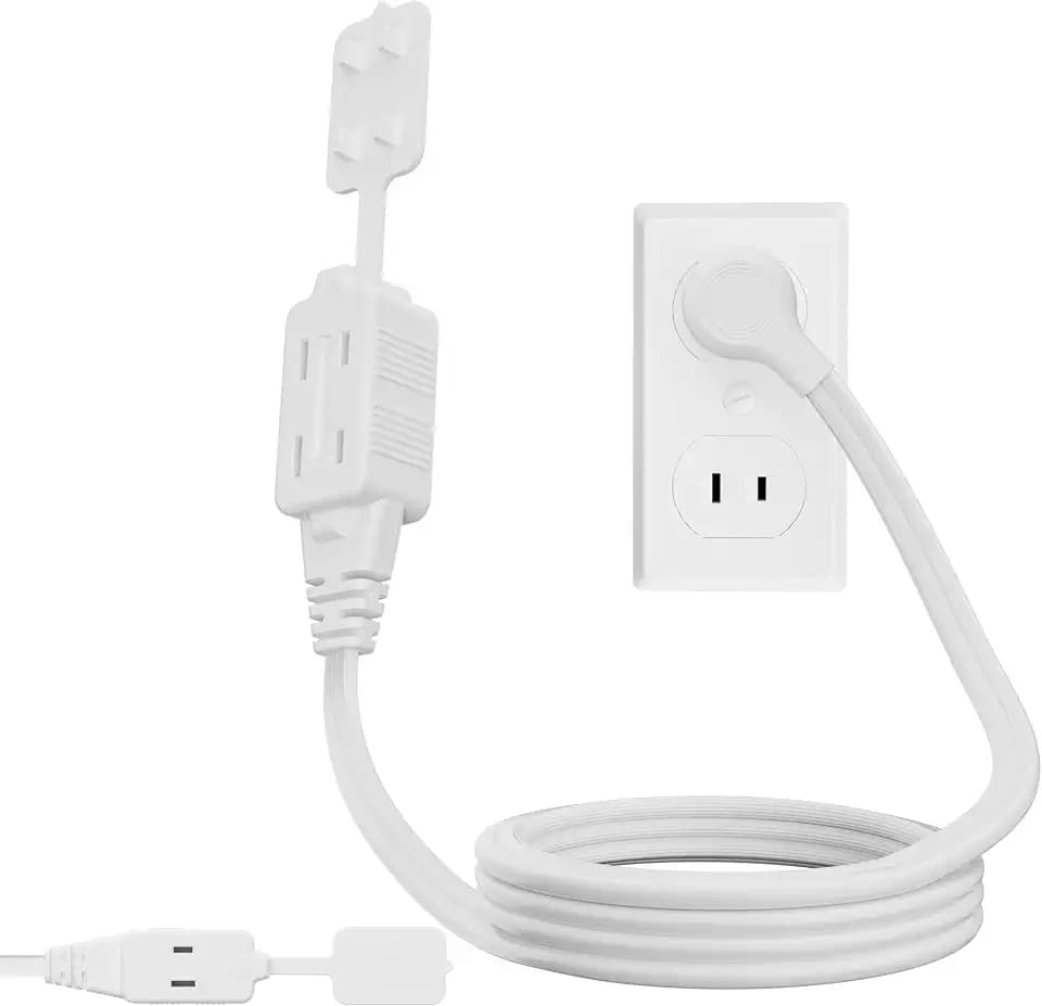 Flat Extension Cord 10 Feet, Polarized 2 Prong Power Strip with 3 Outlets
