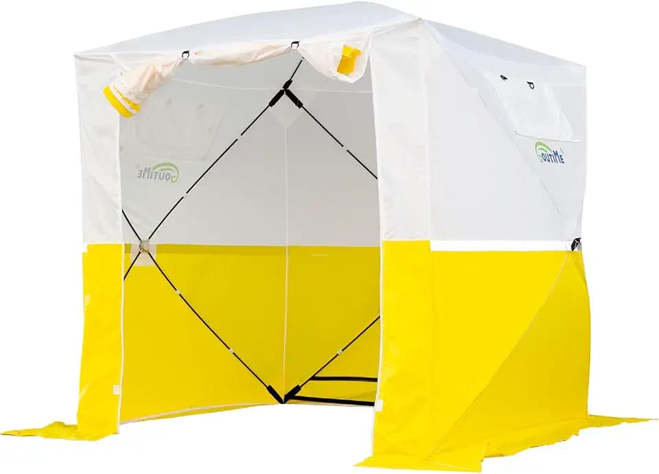 Goutime Faltbares Arbeitszelt Montagezelt Bauzelte 2 x 2 m (Gelb und Weiß)