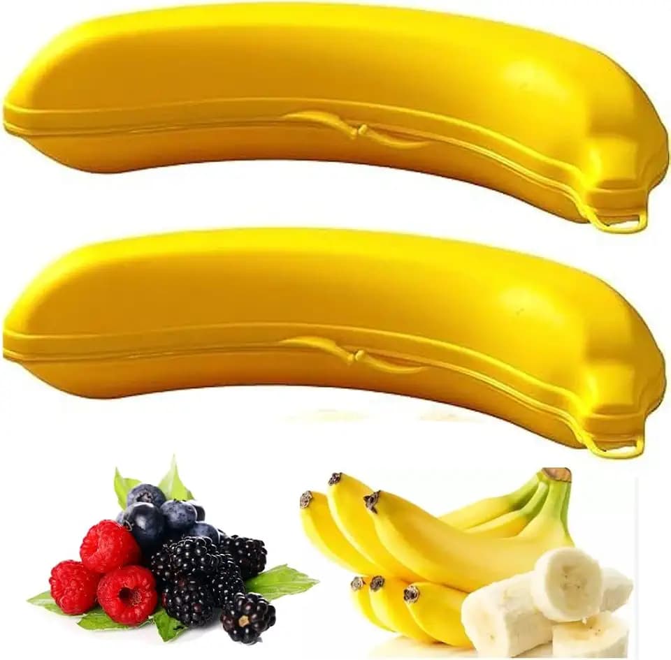 BOHEM'S Banana Keeper On The Go Outdoor Travel Case BPA-Free Fruit Protector Portable Banana Holder Cute Carrier Storage Box 2 Pack Yellow (Banana Keeper)