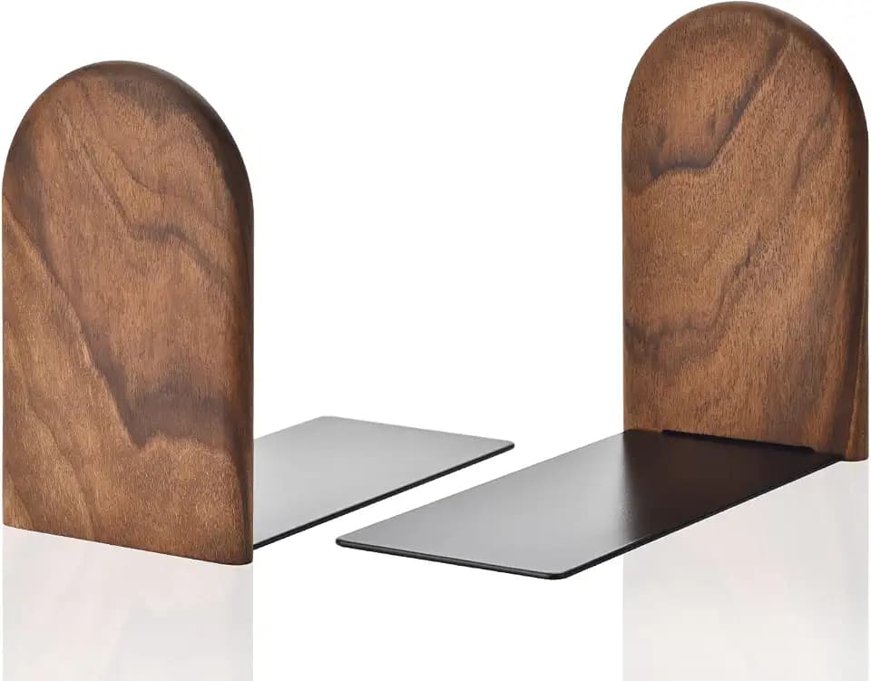 Book Ends, Sturdy Wooden Bookends for Shelves - Heavy Duty Non-Slip Book Organizers, Decorative Bookend Holders for Home Office, Library, Black Walnut Universal Economy Bookend, Small, Brown