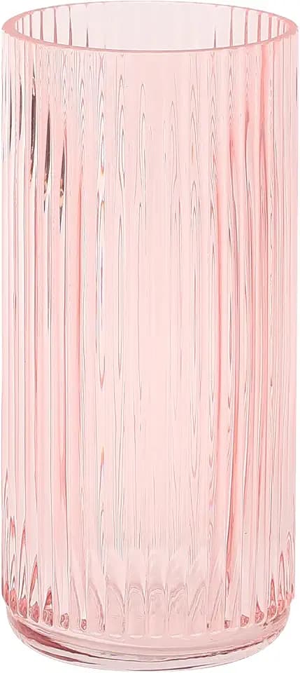 Ribbed Glass Vase, Flower Vases for Bouquet, Pink Glass Vases for Flowers, Modern Ribbed Vase for Living Room, Bathroom, Dining Table, Office, Wedding, Centerpieces, 8 Inches