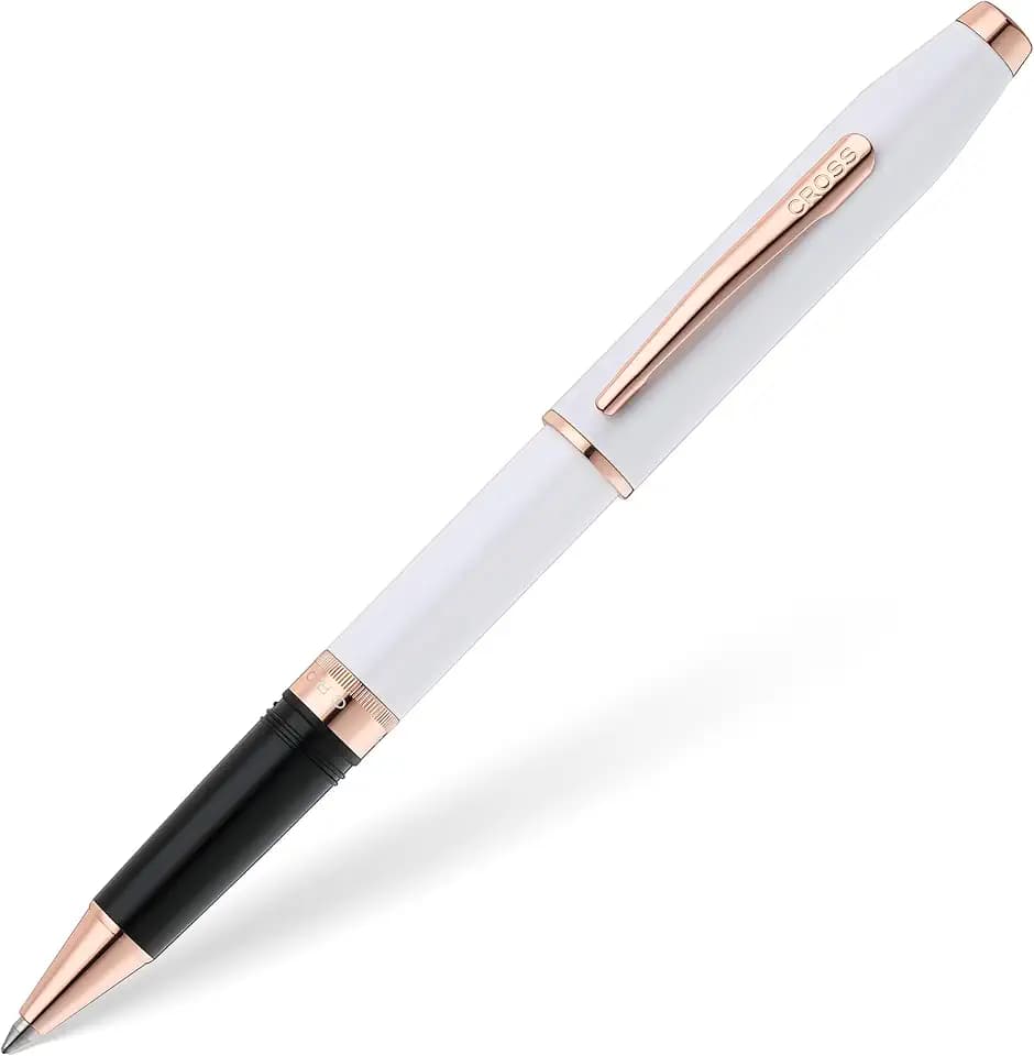 Cross Foundry Pearl White Rose Gold Rollerball Pen, Medium Point, Black Ink