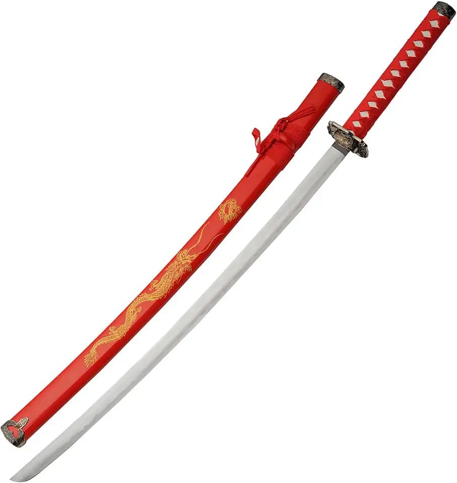 SZCO Samurai Katana Sword 39.5" - Japanese Sword for Adult with Carbon Steel Blade, Gold Dragon Design & Scabbard for Martial Arts