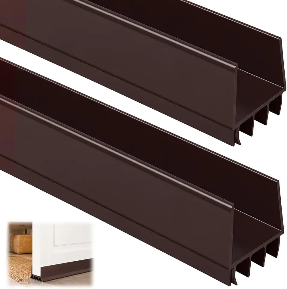 Yaocom 2 Pack 36” U Shape Door Bottom Seal, Exterior Door Sweep, Adjustable Weatherstripping Draft Stopper, Block Light Reduce Noise, Slide on Install, Fits 36” x 1-3/4”, Fills 3/8”-3/4” Gap (Brown)