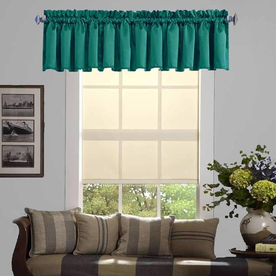 1 Piece Decorative Rod Pocket Valance for Window Teal Blue Valance