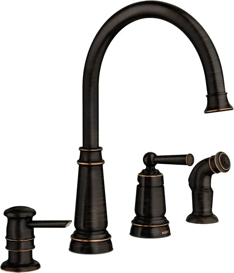 Moen 87042BRB Mediterranean Bronze High Arc Kitchen Faucet with Soap Dispenser