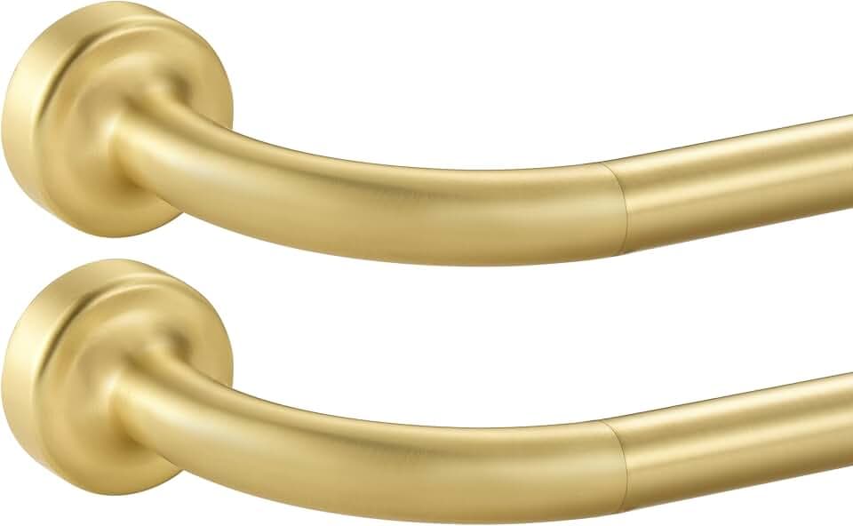 2 Pack Warm Gold Disc Curtain Rods, 28-48 Inches Window Curtain Rod,Adjustable Room Darkening Drapery Rod with Aluminum Finials and Brackets,Wrap Around Design