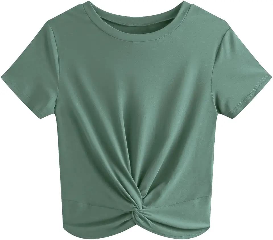 JINKESI Women's Summer Twist Front Crop Tops Casual Short Sleeve T-Shirt