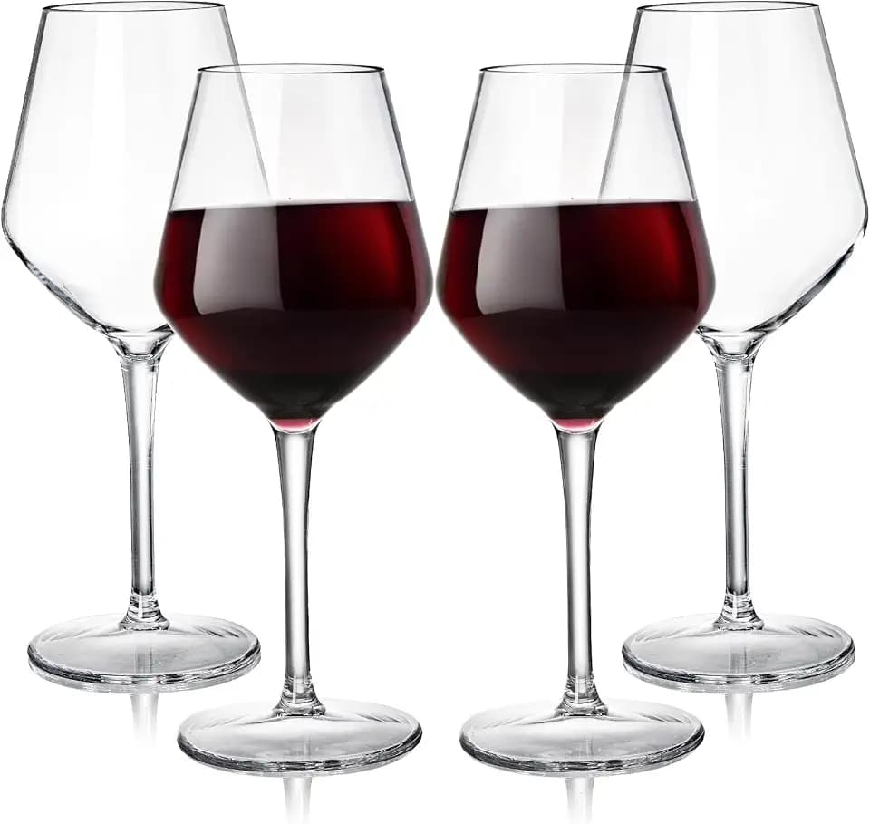 Dicunoy Set of 4 Unbreakable Stemmed Wine Glasses, 16 oz Outdoor Plastic Wine Glasses, Plastic Goblets Glassware, Reusable, BPA-Free, Classic Cups for Patio, Poolside, Camping