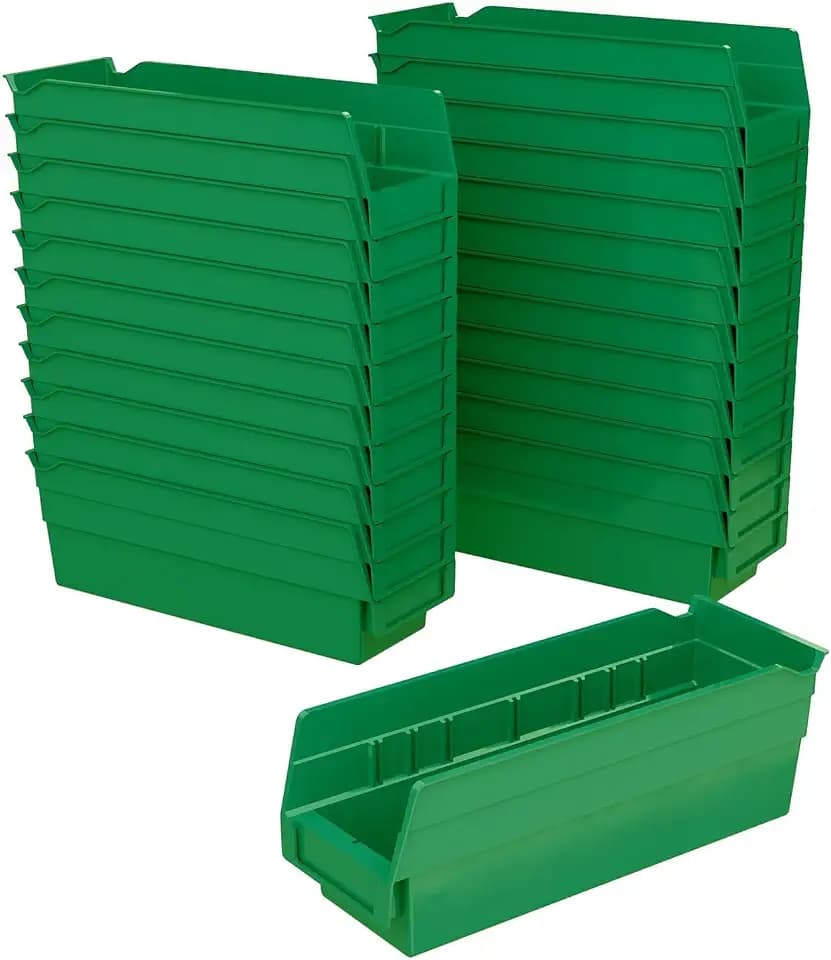 Akro-Mils 30120 Heavy Duty Plastic Shelf Bins, 12"x 4"x 4", Green, 24-Pack