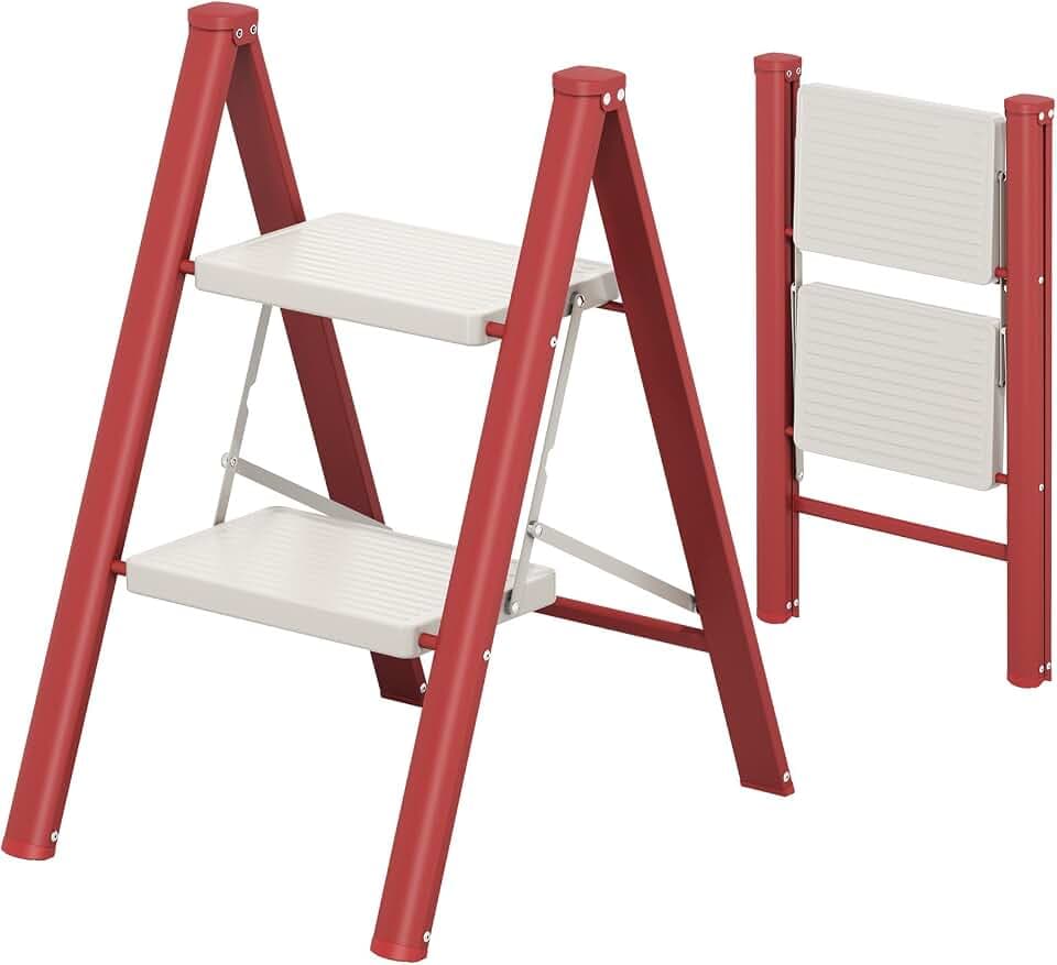 KINGRACK Trittleiter 2 Stufen Klappbar, Tritthocker Leicht Platzsparend